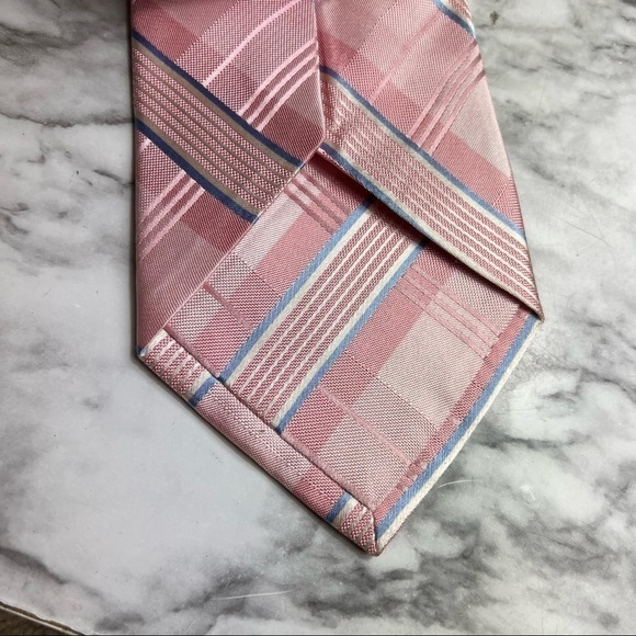 Pronto-Uomo 100% Silk Stripe Pink Tie 4" - Picture 4 of 7